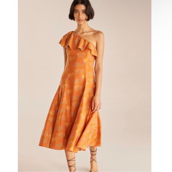 Rebecca Taylor Isabelle One-Shoulder Silk Midi Dress - Picture 1 of 7